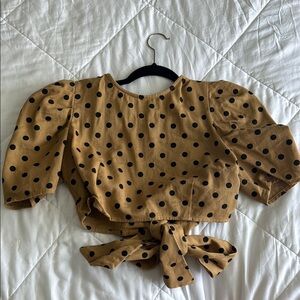 Vestique Tan Puff Sleeve Crop Blouse